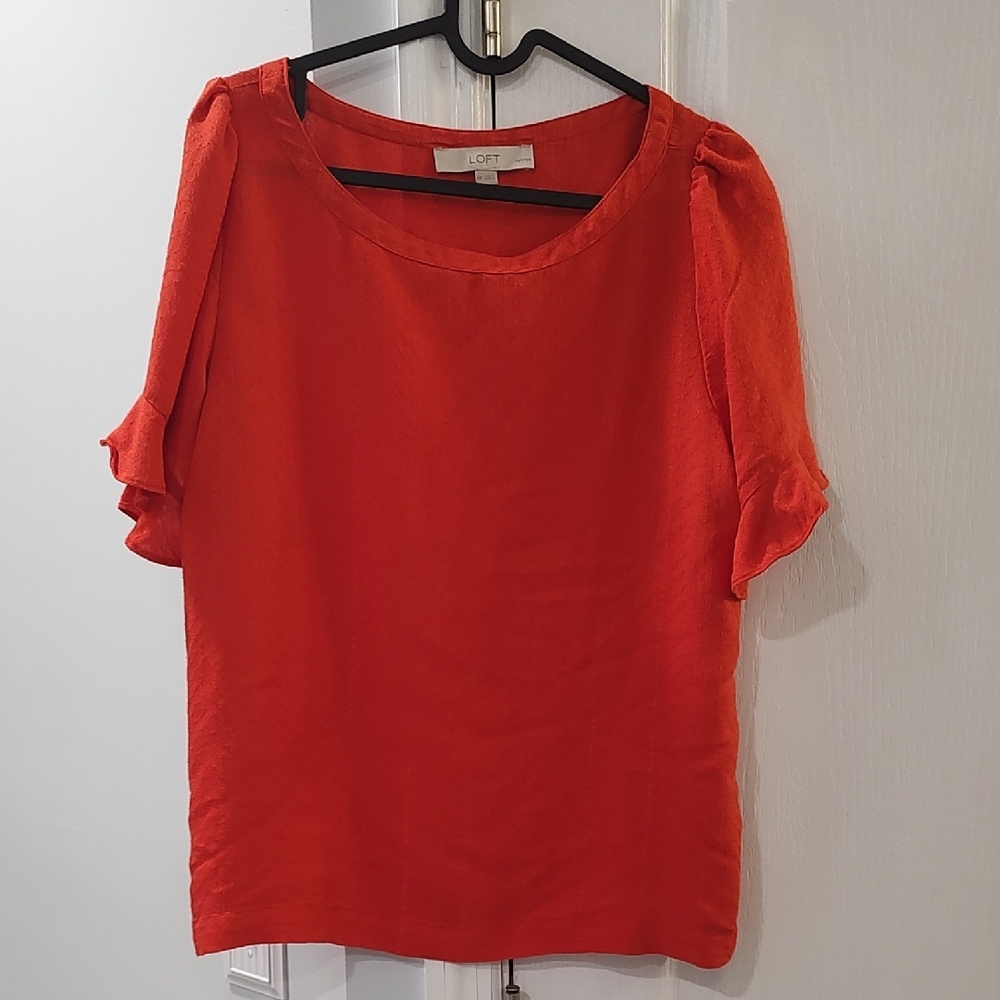 LOFT Orange Red Flutter Sleeve Blouse